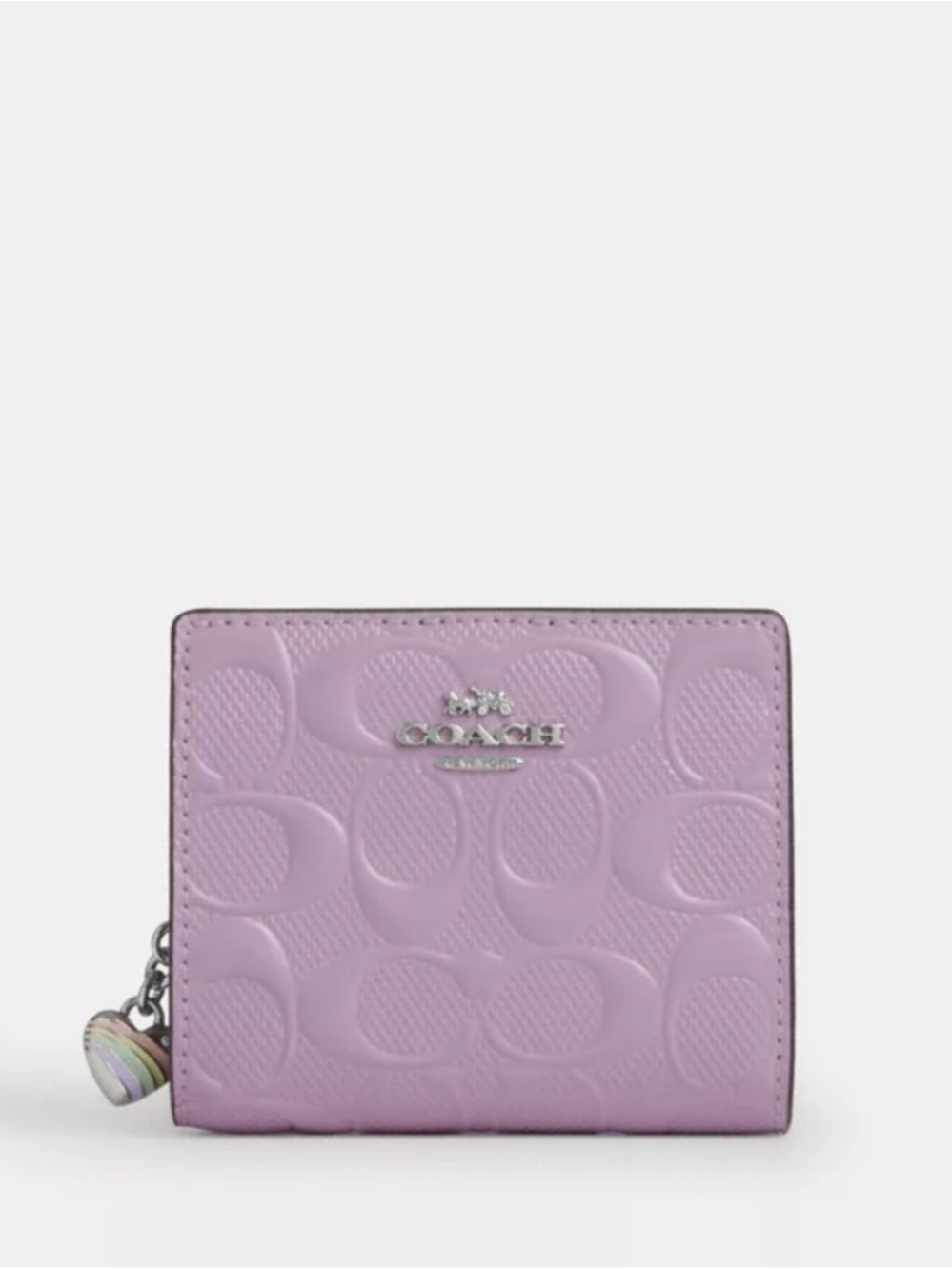 💜Coach NWT Violet Signature Embossed Snap Wallet/Heart Charm & Silver Hardware